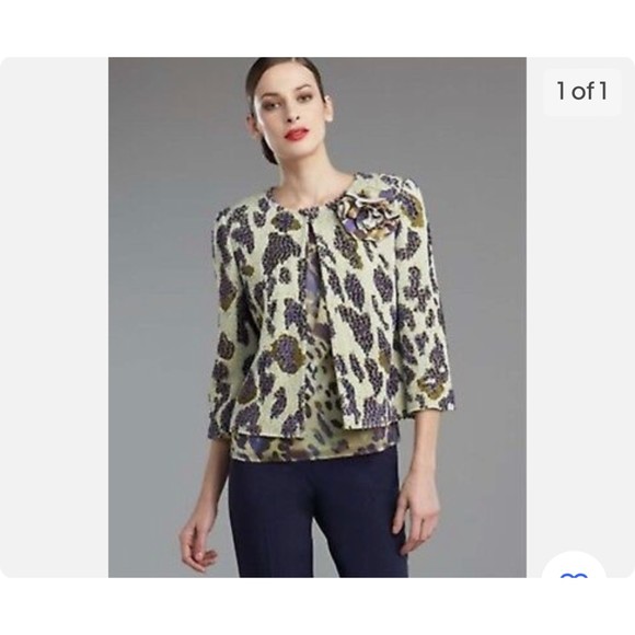 st john verbana green cheetah print wool blend cape size 14